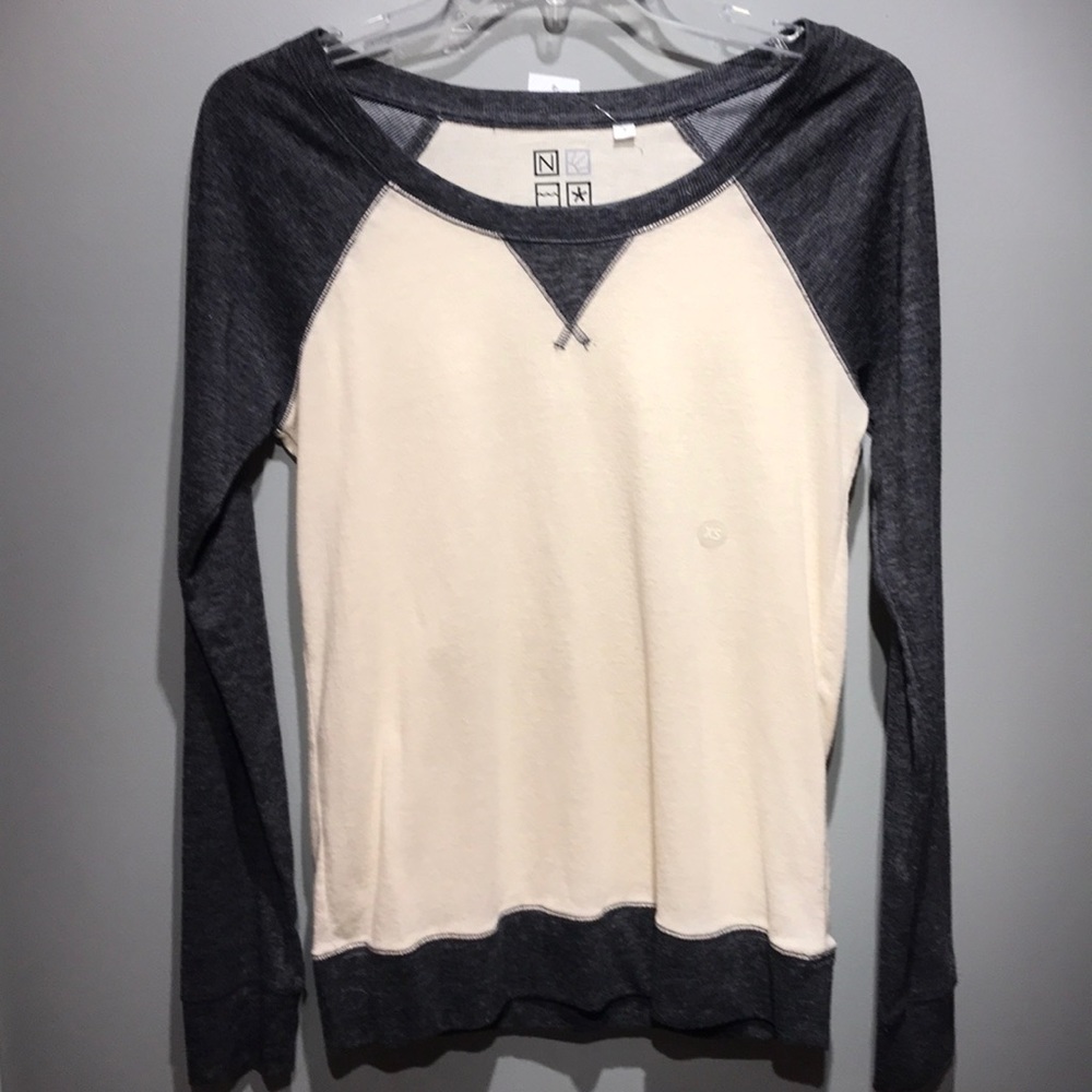 long sleeve cream and grey sweater